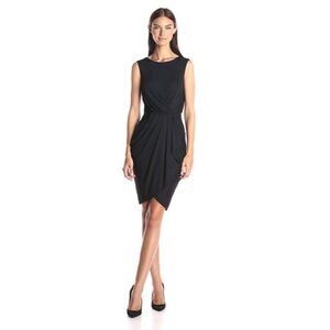 BCBGMAXAZRIA Size M Black Kaia Sleeveless Ruched Faux Wrap Lined Dress